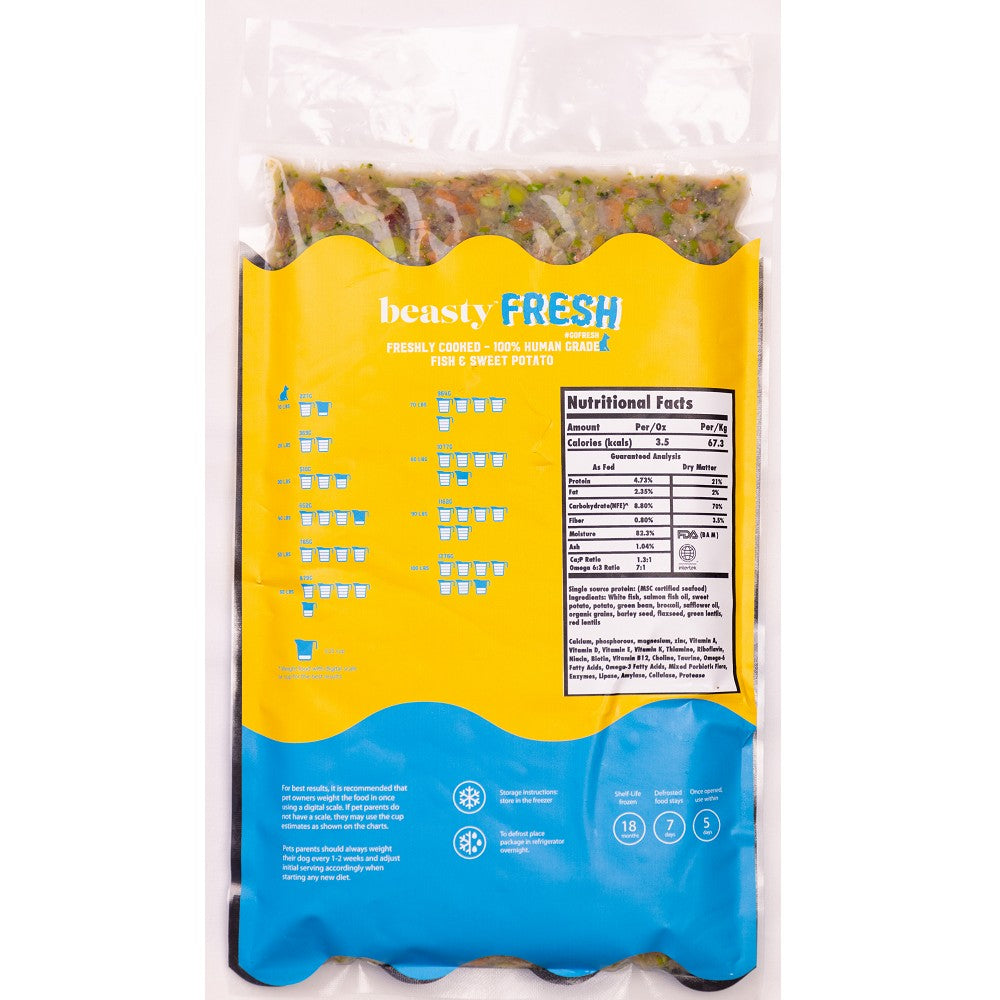 Frozen Cooked - 100% Human Grade Fish & Sweet Potato Dog Food